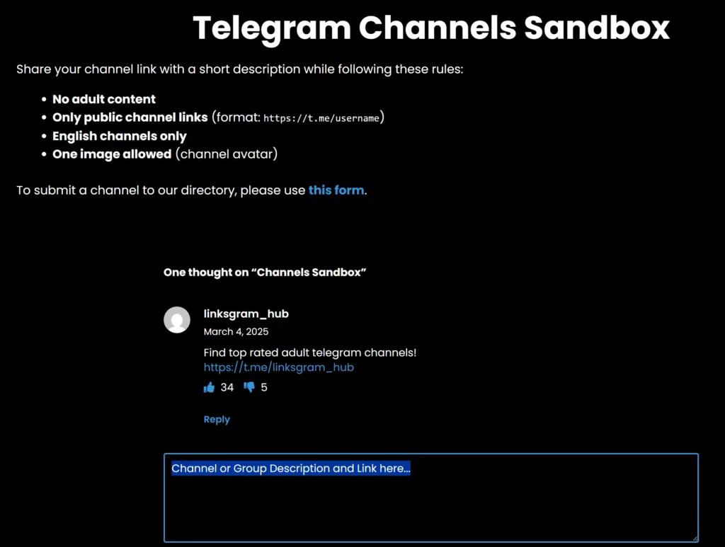 how to submit adult telegram channel on linksgram