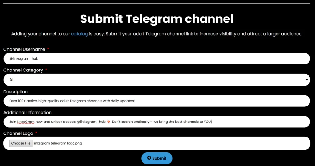 how to submit adult telegram channel on linksgram image